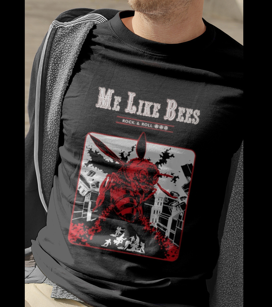 Me Like Bees Rock And Roll Urban Cartoon Style Destruction Scene T-Shirt