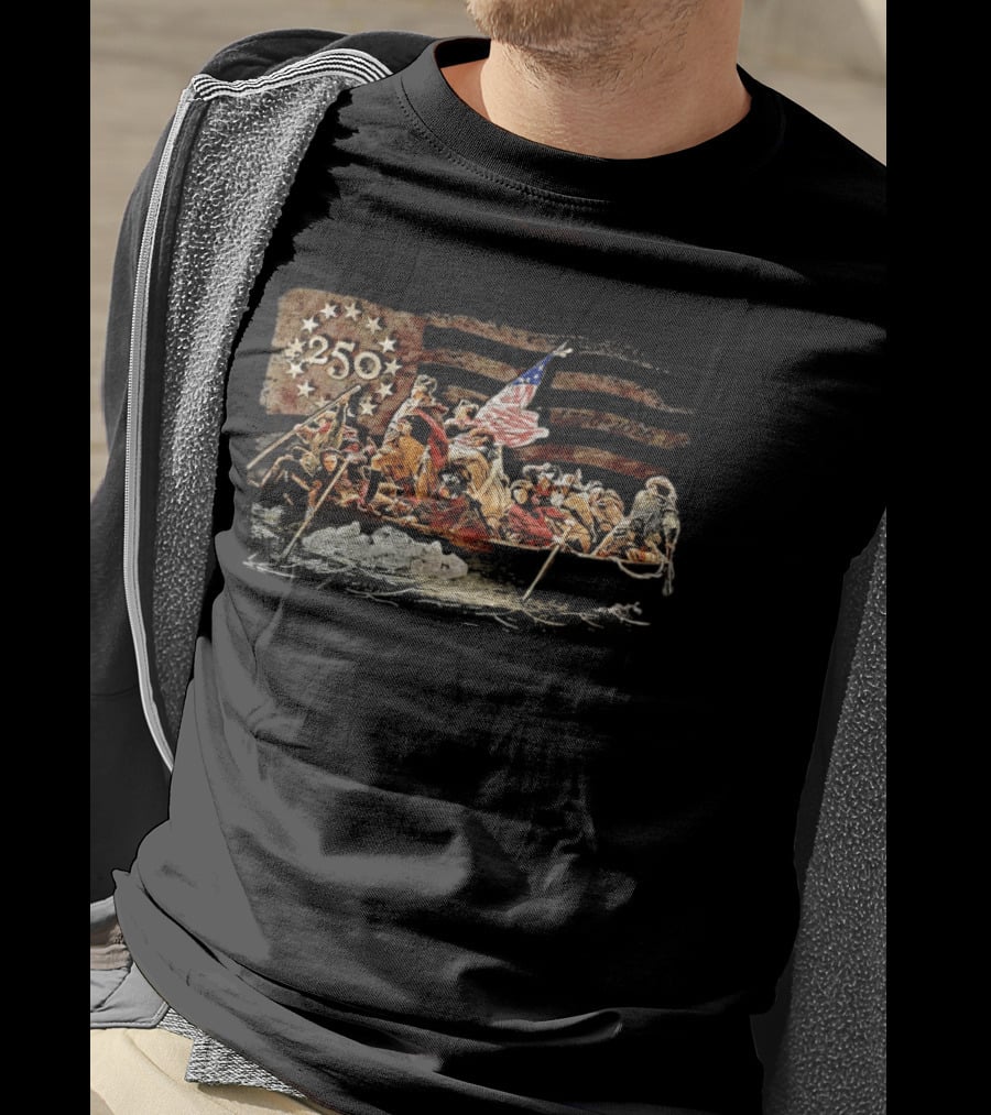 George Washington Crossing The Delaware 250th Anniversary 1776 2026 American Flag T-Shirt