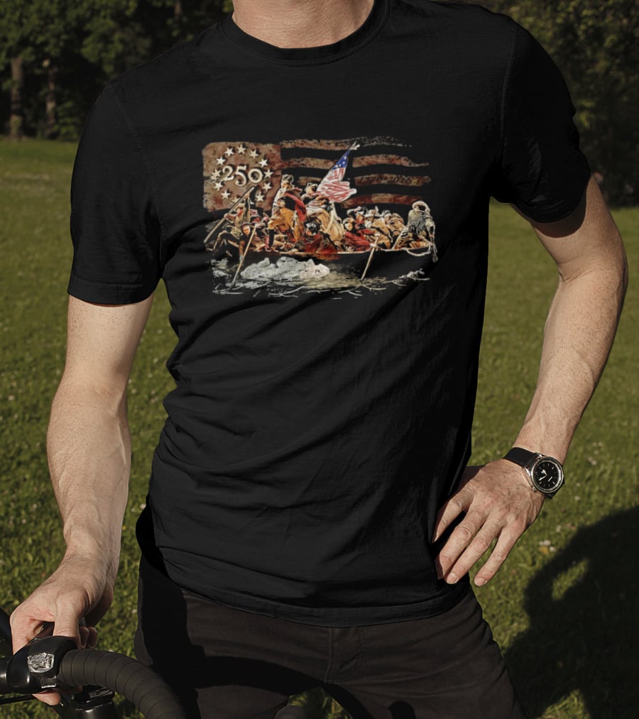 George Washington Crossing The Delaware 250th Anniversary 1776 2026 American Flag T-Shirt