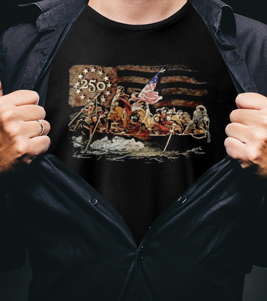 George Washington Crossing The Delaware 250th Anniversary 1776 2026 American Flag T-Shirt