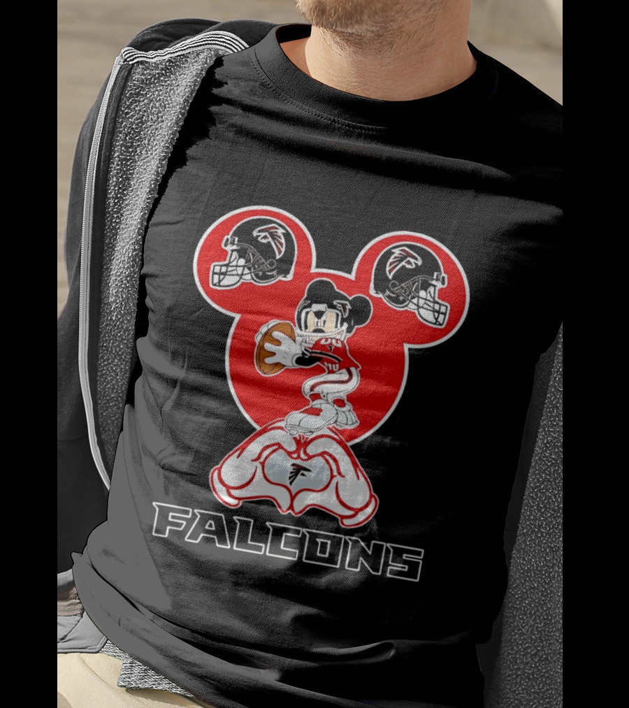 Atlanta Falcons Mickey Mouse Heart Hands Football T-Shirt