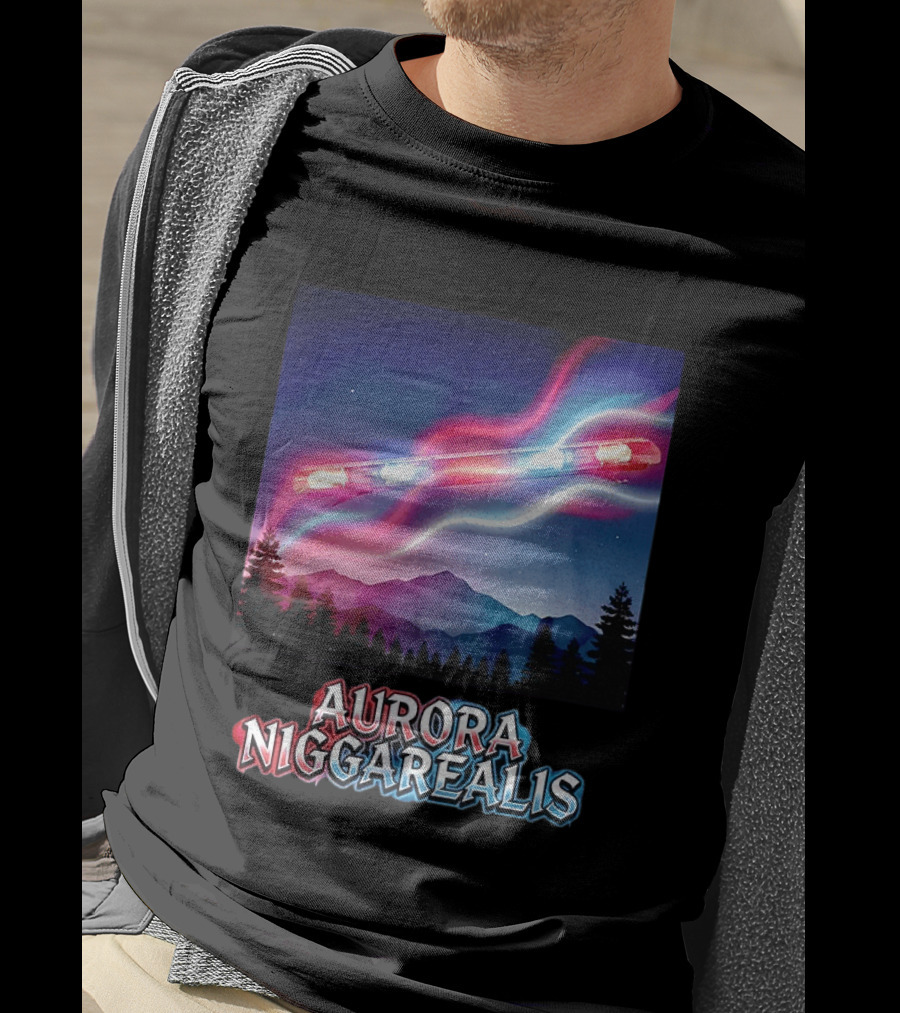 Aurora Niggarealis Northern Lights Police Siren Landscape T-Shirt
