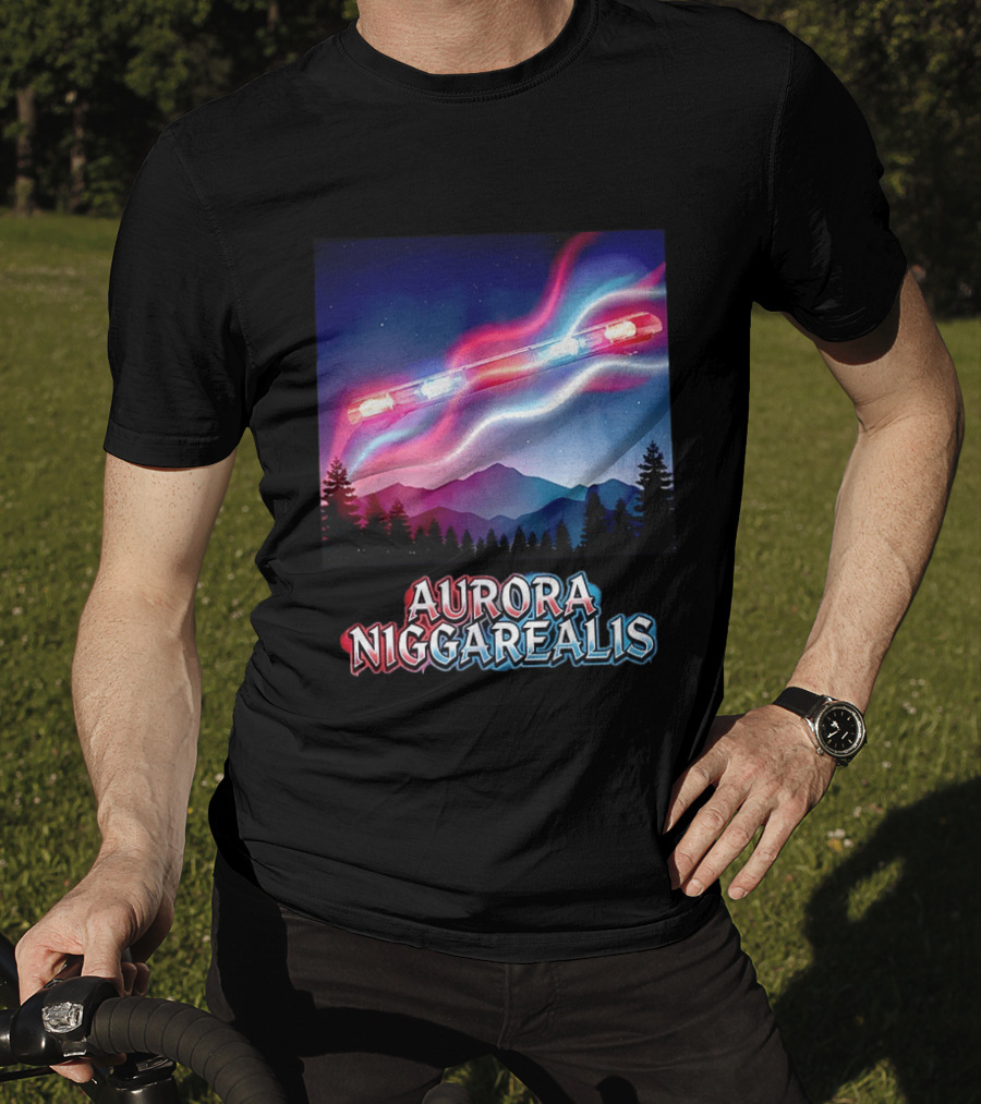 Aurora Niggarealis Northern Lights Police Siren Landscape T-Shirt