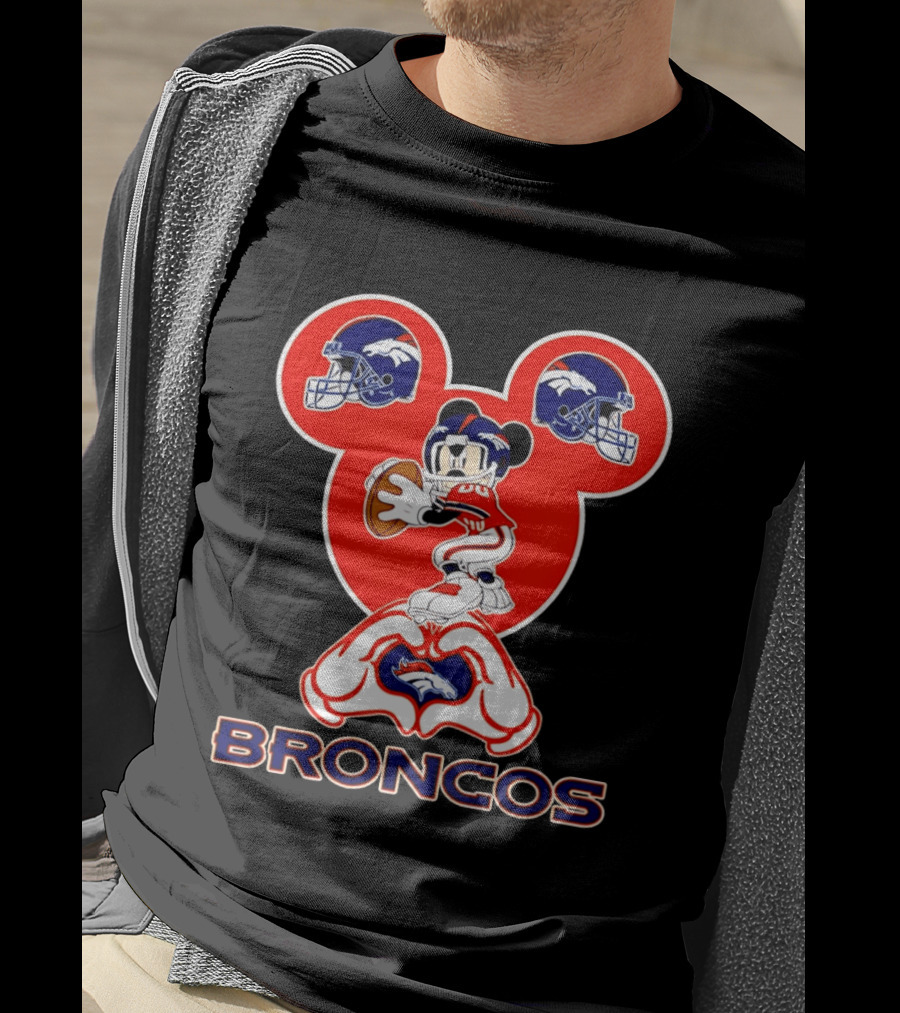 Denver Broncos Mickey Mouse Heart Hands Football Fan T-Shirt