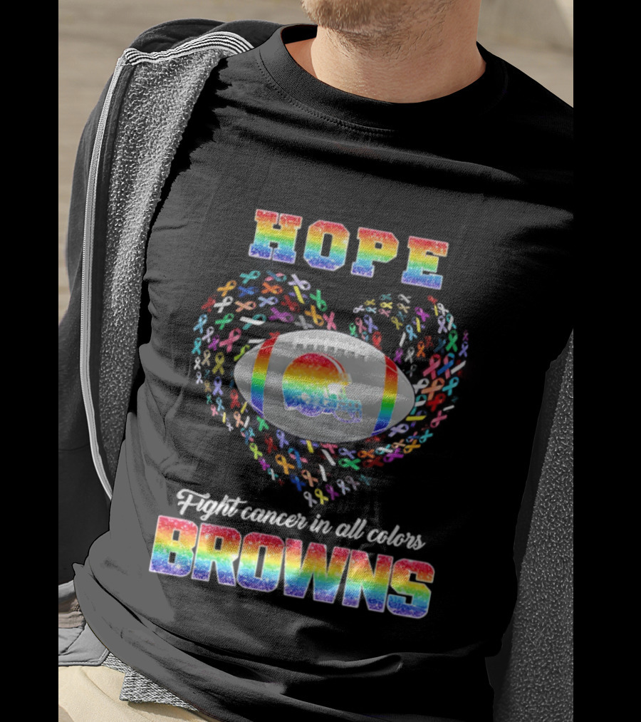 Hope Fight Cancer Cleveland Browns Rainbow Football Heart T-Shirt