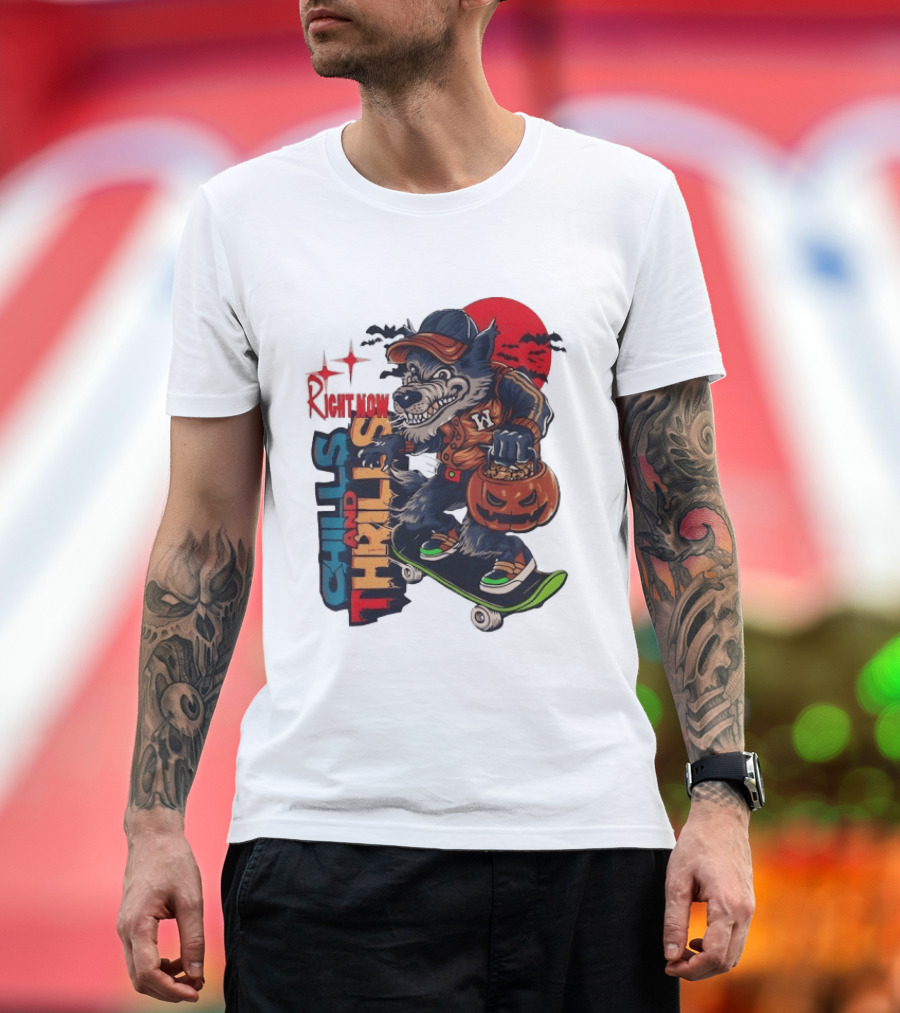 Michigan Wolverines Right Now Chills And Thrills Halloween Skateboarding Pumpkin T-Shirt