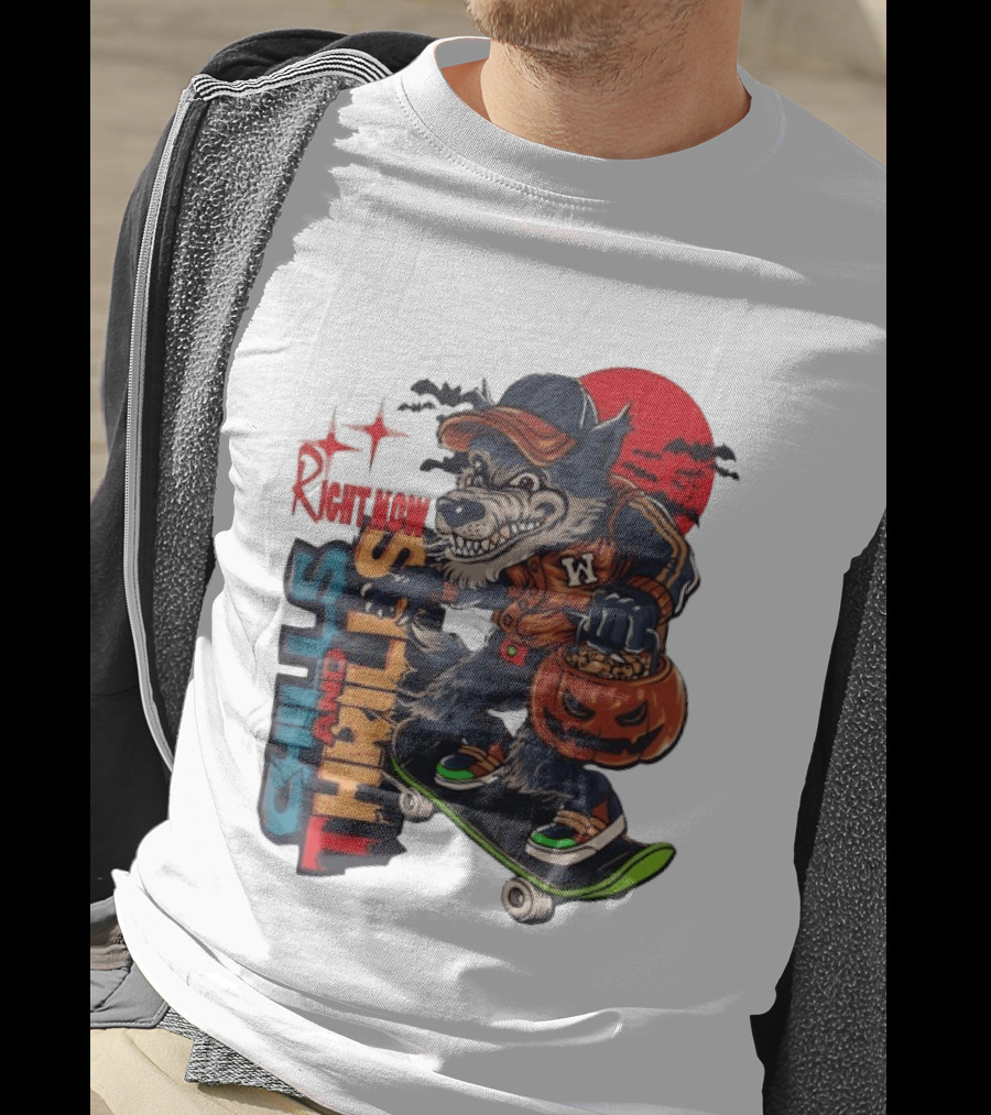 Michigan Wolverines Right Now Chills And Thrills Halloween Skateboarding Pumpkin T-Shirt
