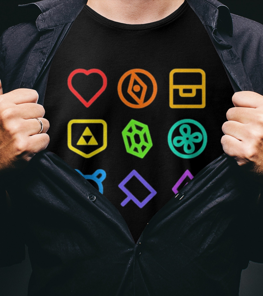 Zeldathon Triforce Heart Compass Chest Neon T-Shirt