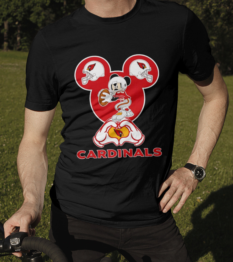 Arizona Cardinals Mickey Mouse Heart Hands Football Helmets T-Shirt
