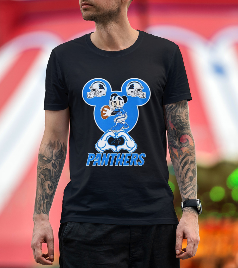 Panthers Mickey Mouse Football Love Heart Hands T-Shirt