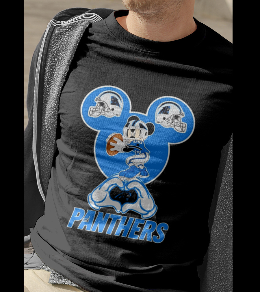 Panthers Mickey Mouse Football Love Heart Hands T-Shirt