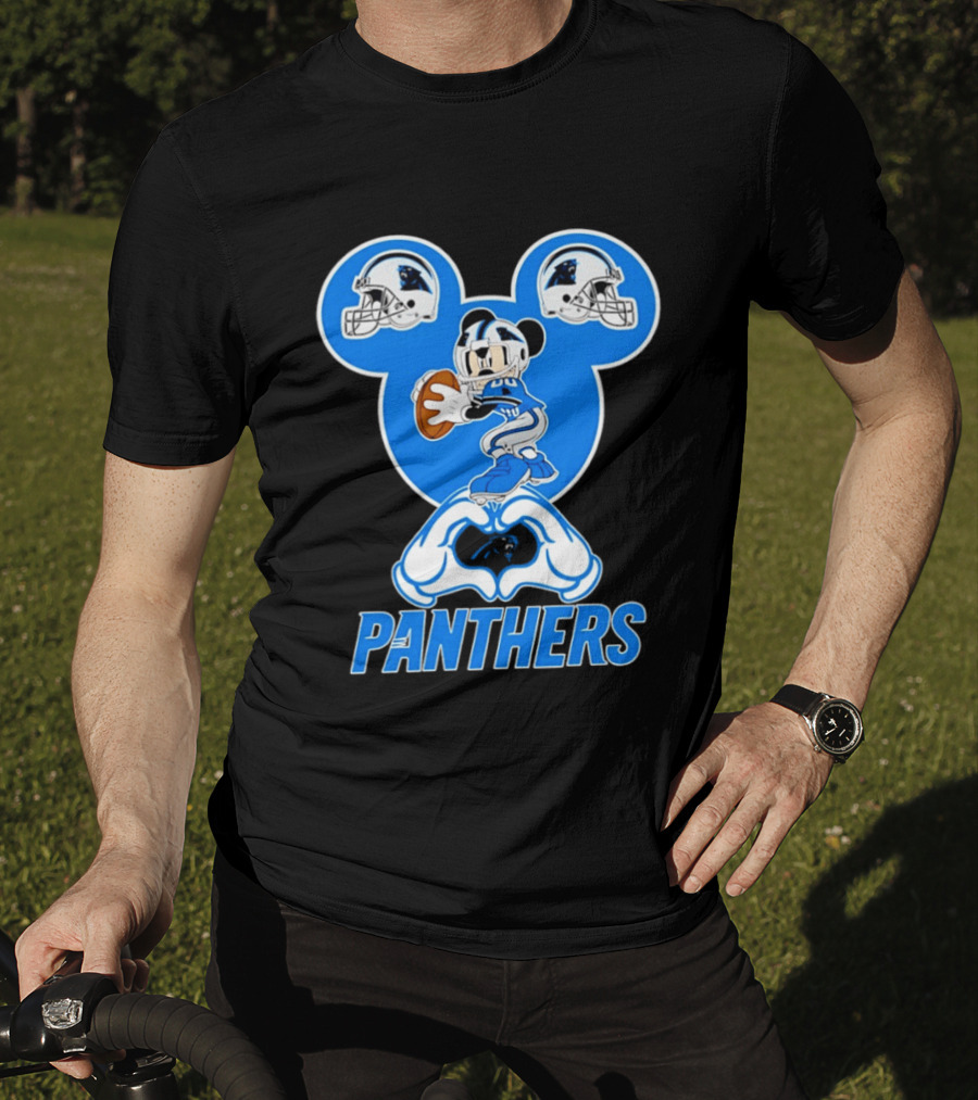 Panthers Mickey Mouse Football Love Heart Hands T-Shirt