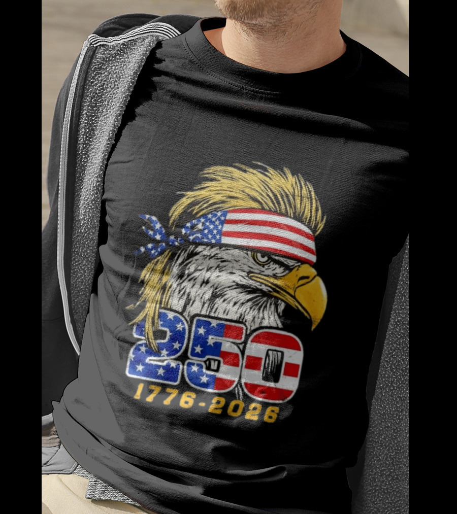 Eagle 250 Mullet Edition 1776 2026 US Flag Bandana Anniversary T-Shirt