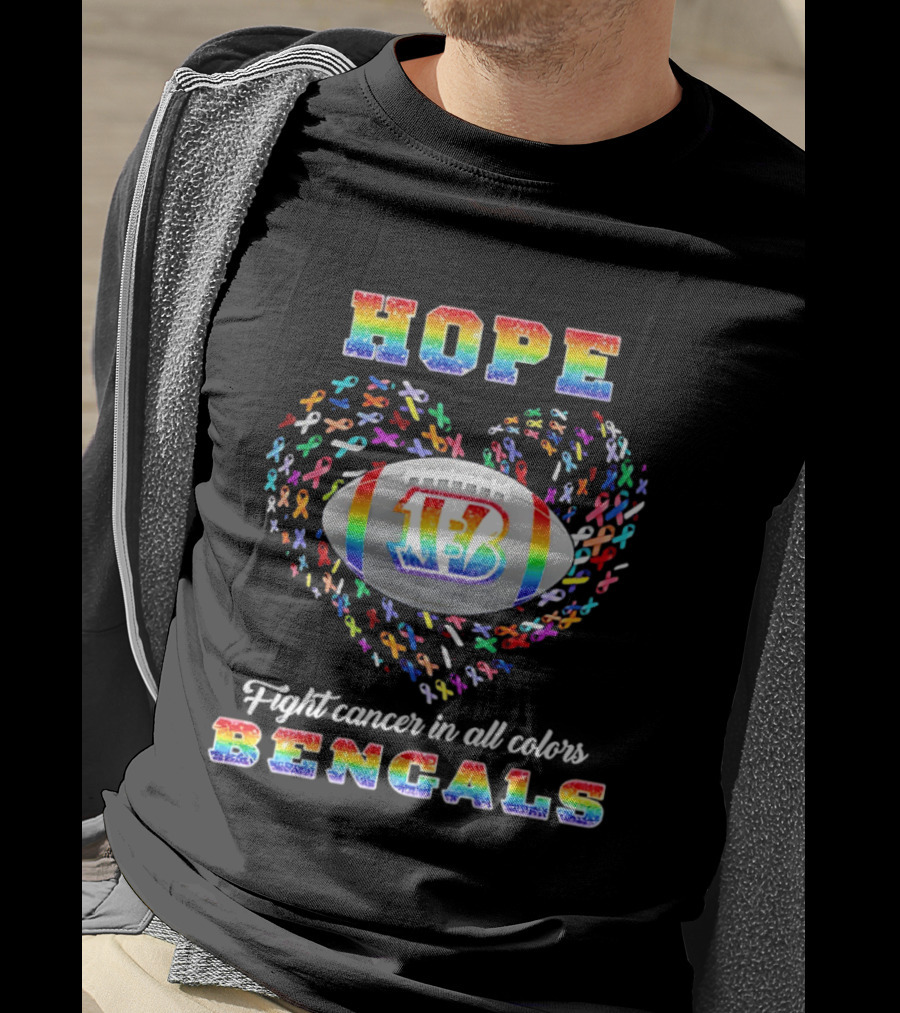 HOPE Bengals Ribbon Heart Cincinnati Fight Cancer Rainbow T-Shirt