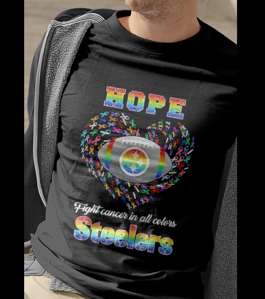 Hope Fight Cancer In All Colors Steelers Rainbow Football T-Shirt