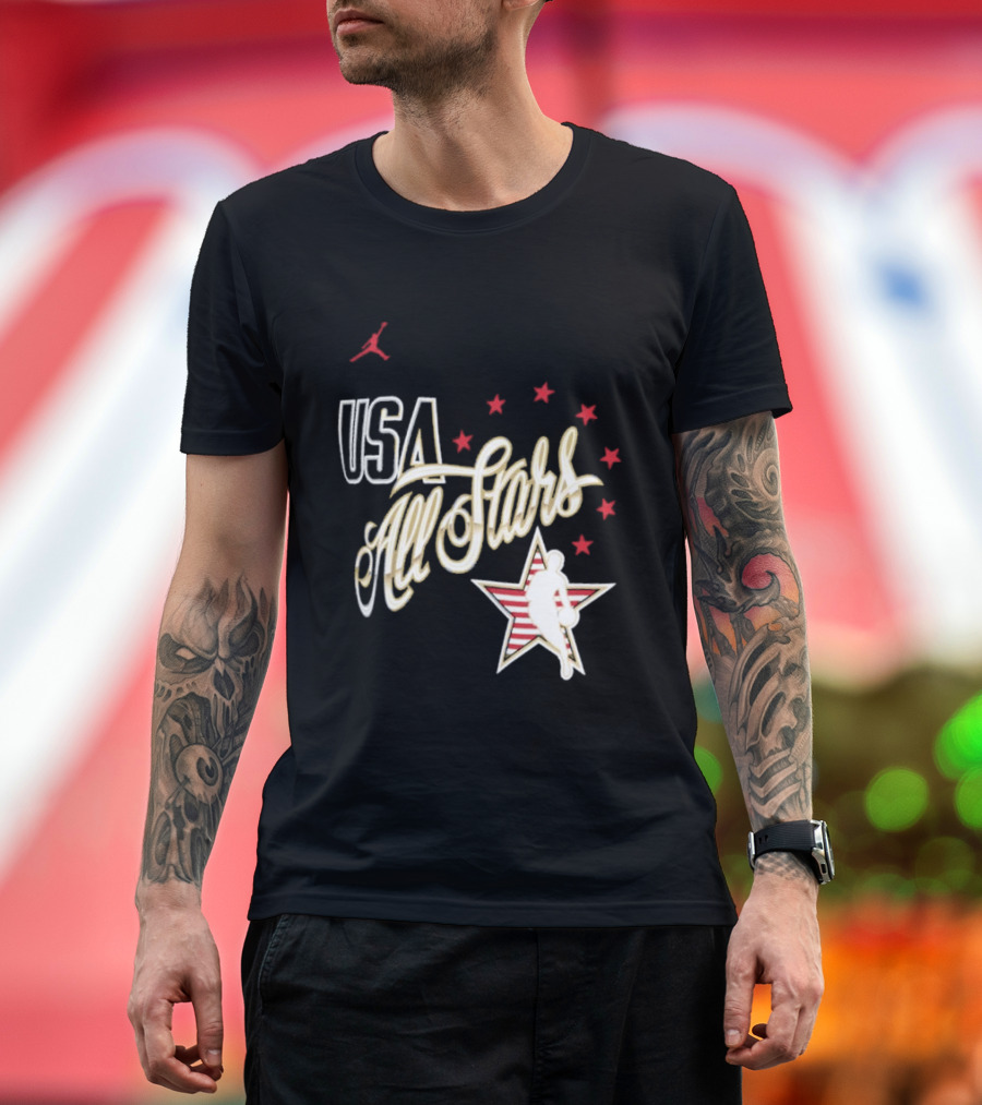 USA All Stars Basketball Team Icon With Red Star T-Shirt