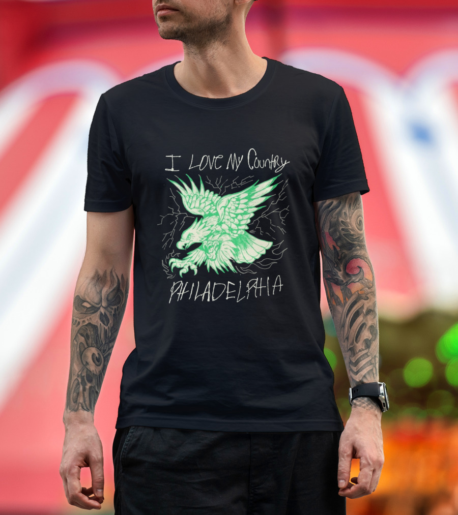 I Love My Country Philadelphia Eagles Electric Green Eagle T-Shirt