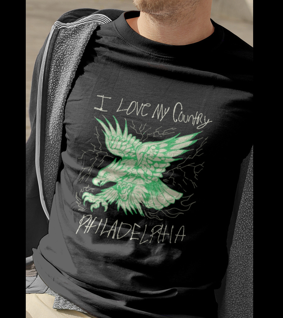 I Love My Country Philadelphia Eagles Electric Green Eagle T-Shirt