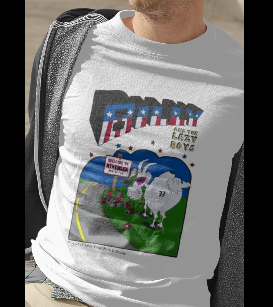 Billy And The Lazy Boys Athens GA Goat With Sunglasses Number 33 Welcome To Athens Sign T-Shirt