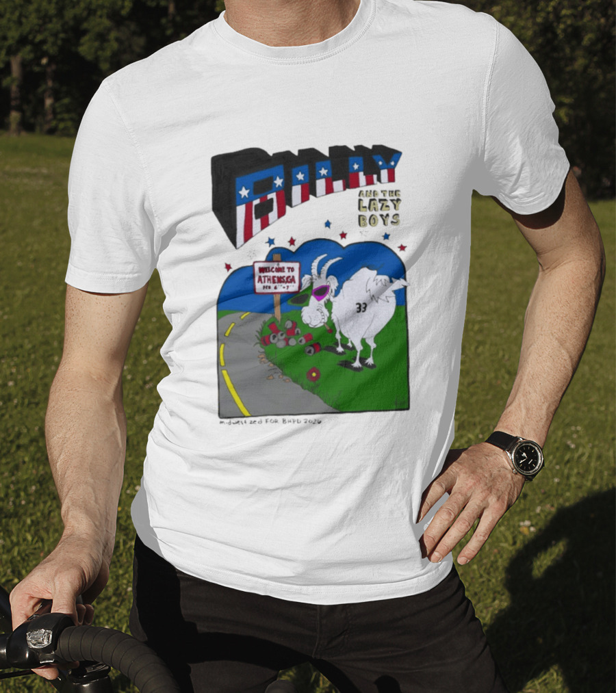 Billy And The Lazy Boys Athens GA Goat With Sunglasses Number 33 Welcome To Athens Sign T-Shirt