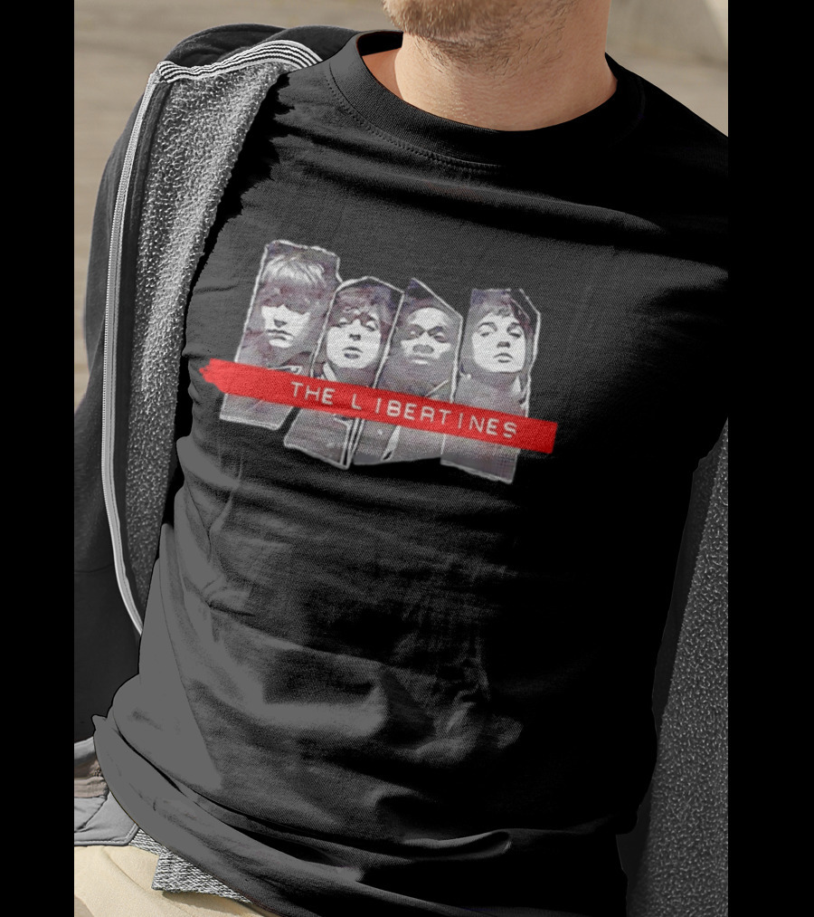 The Libertines Band Black And White Portraits With Red T-Shirt