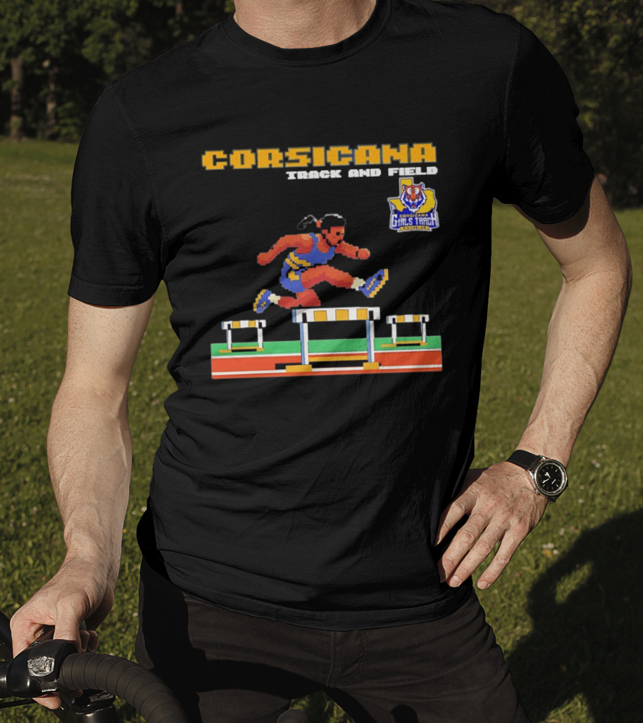 Corsicana Girls Track Female Hurdle Pixel Art Tiger T-Shirt