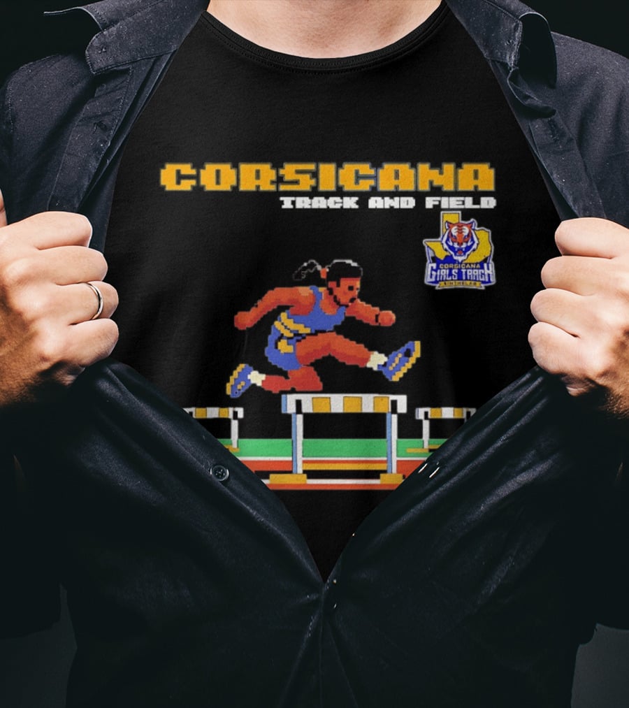 Corsicana Girls Track Female Hurdle Pixel Art Tiger T-Shirt