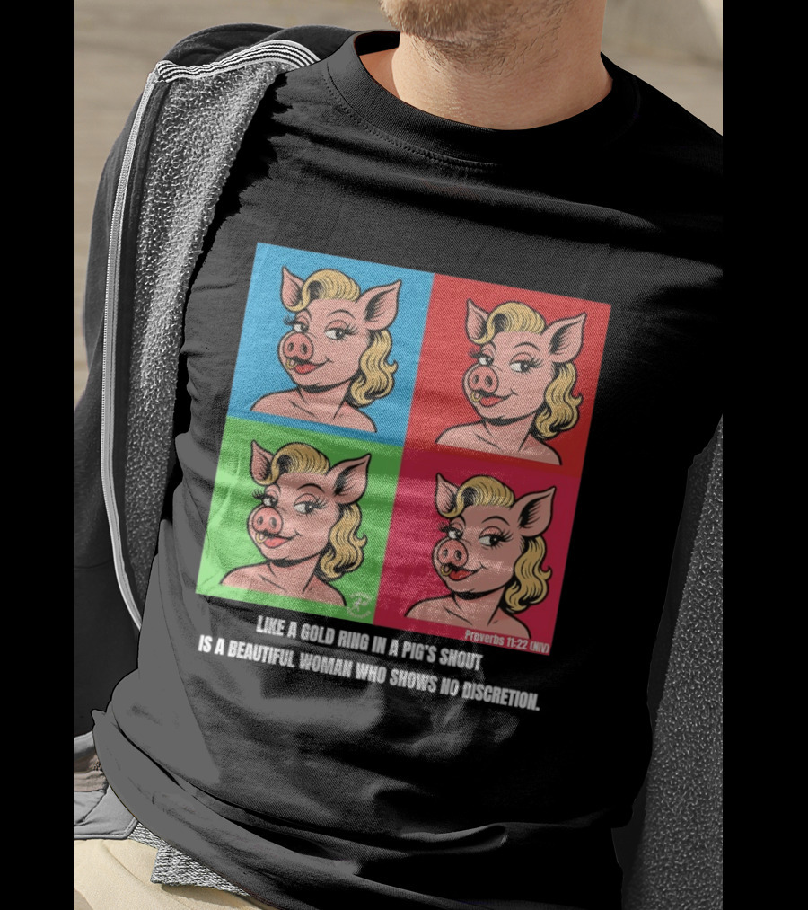 Proverbs 11:22 NIV Pig Pop Art Style Blonde Pig Panels T-Shirt