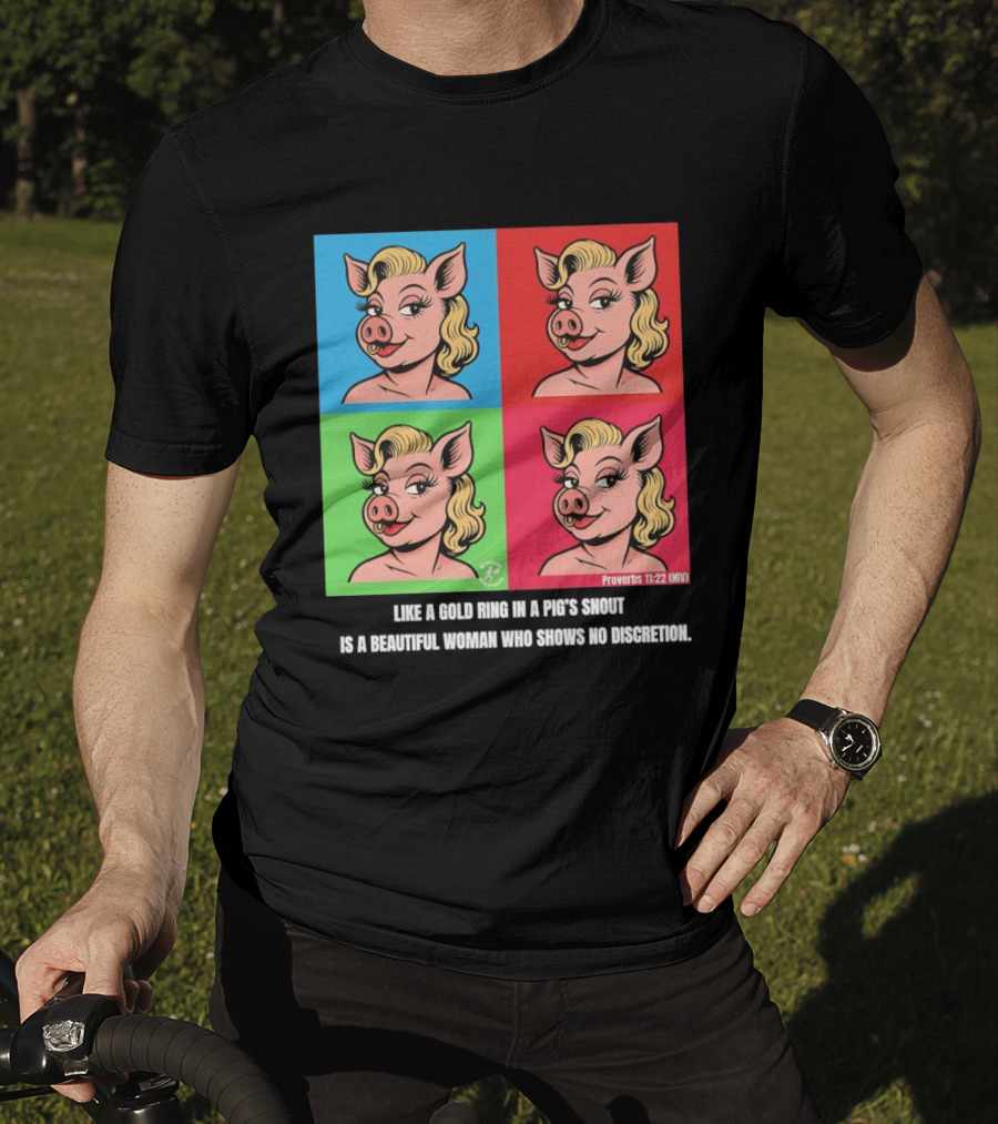 Proverbs 11:22 NIV Pig Pop Art Style Blonde Pig Panels T-Shirt