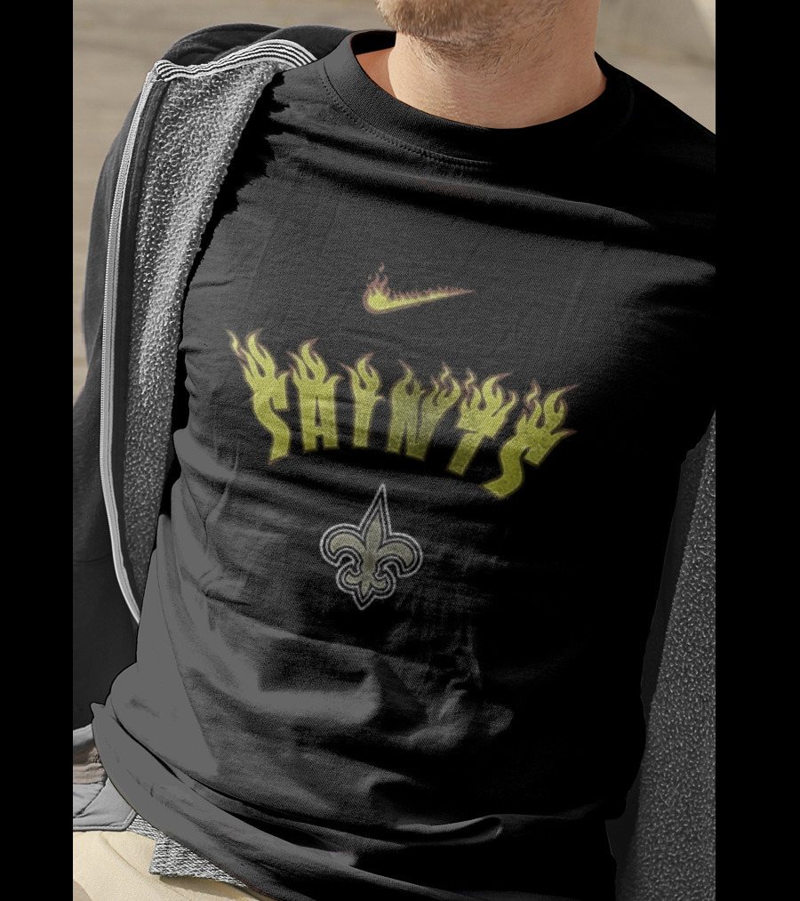 New Orleans Saints Firewave Go Saints Fleur De Lis Flame T-Shirt