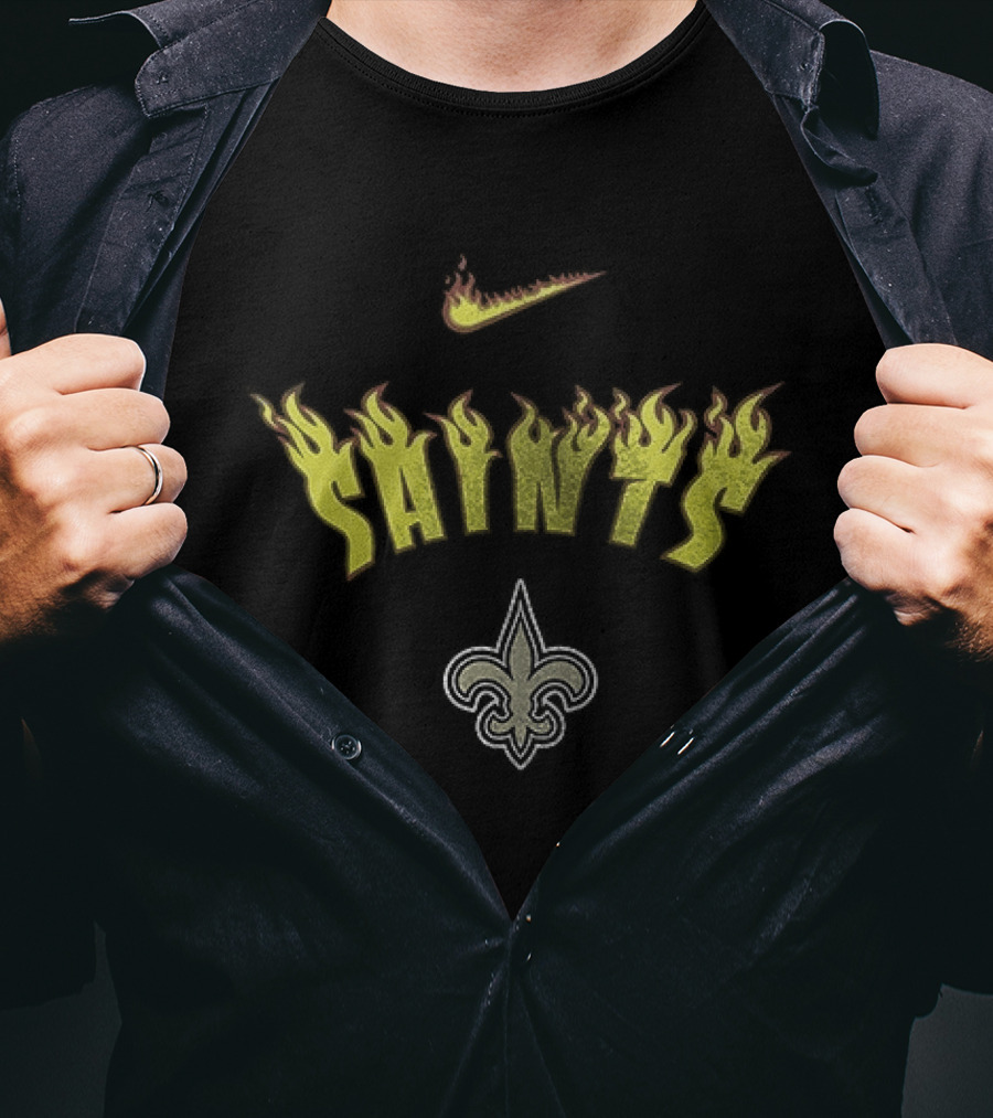 New Orleans Saints Firewave Go Saints Fleur De Lis Flame T-Shirt