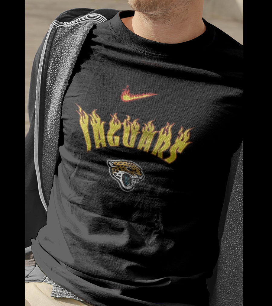 Nike Jacksonville Jaguars Flames Helmet Duuuval Football T-Shirt