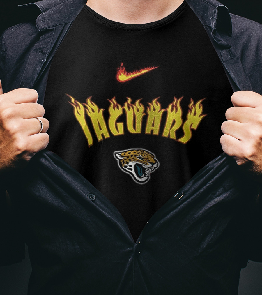 Nike Jacksonville Jaguars Flames Helmet Duuuval Football T-Shirt
