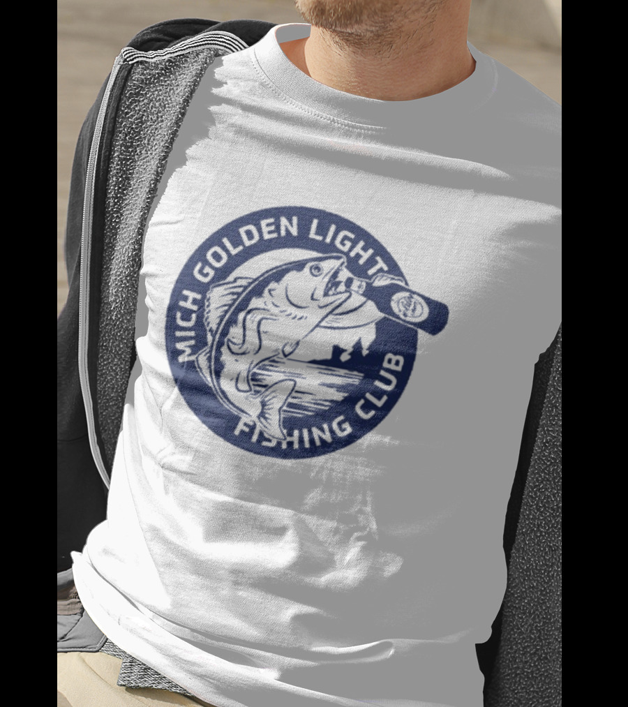 Mich Golden Light Fishing Club Logo With Fish And Bottle T-Shirt