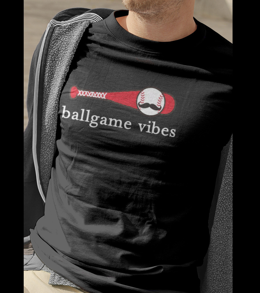 Ballgame Vibes Baseball Bat With Mustache T-Shirt