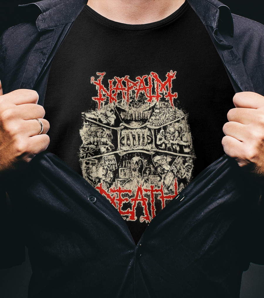 Napalm Death Coded Smears Artwork Red T-Shirt