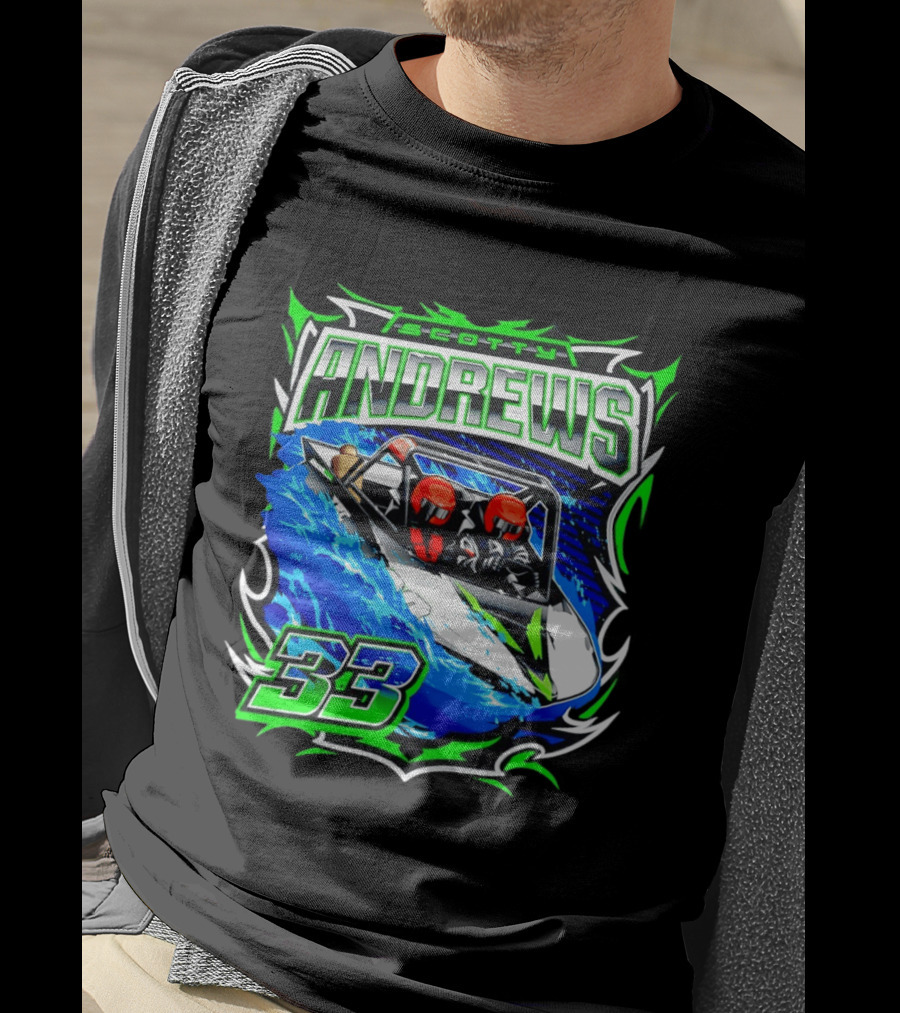 Scotty Andrews 33 Racing Driver Hydroplane Speedboat Adventure T-Shirt