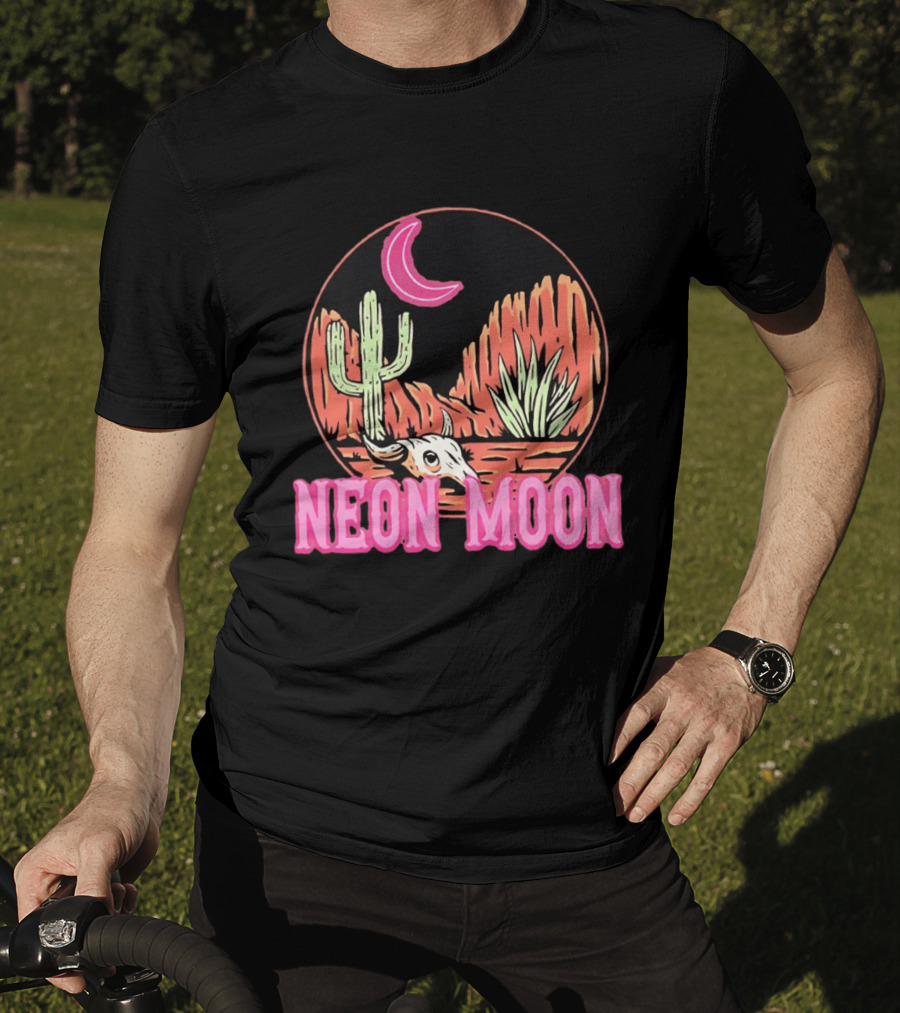 Neon Moon Cactus Skull Desert Scene T-Shirt