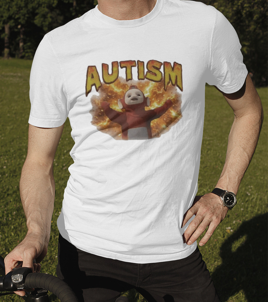 Autism Teletubbies Character With Fiery T-Shirt
