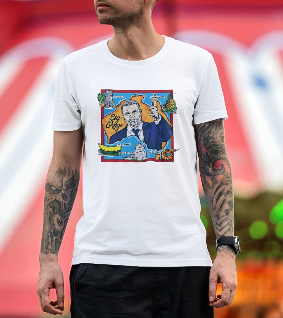 Big Ange Cartoon Australia Map With Koala Pineapple Banana Merino Prawn T-Shirt