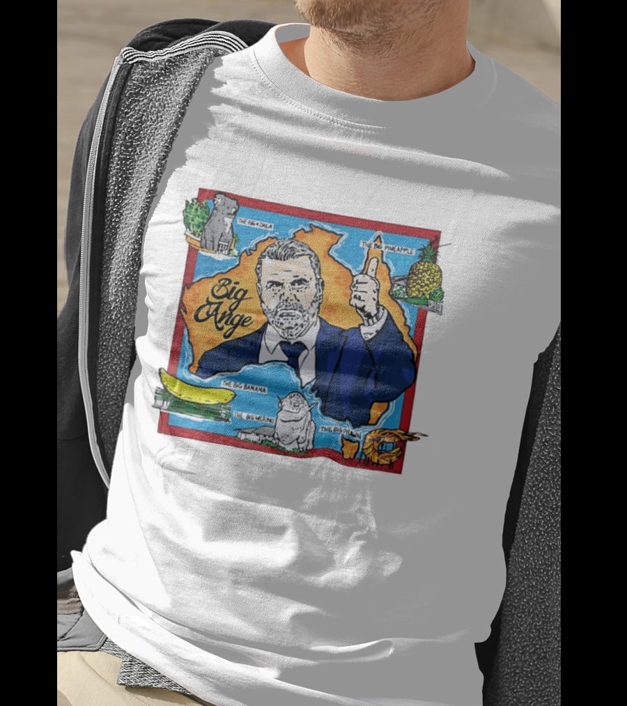 Big Ange Cartoon Australia Map With Koala Pineapple Banana Merino Prawn T-Shirt