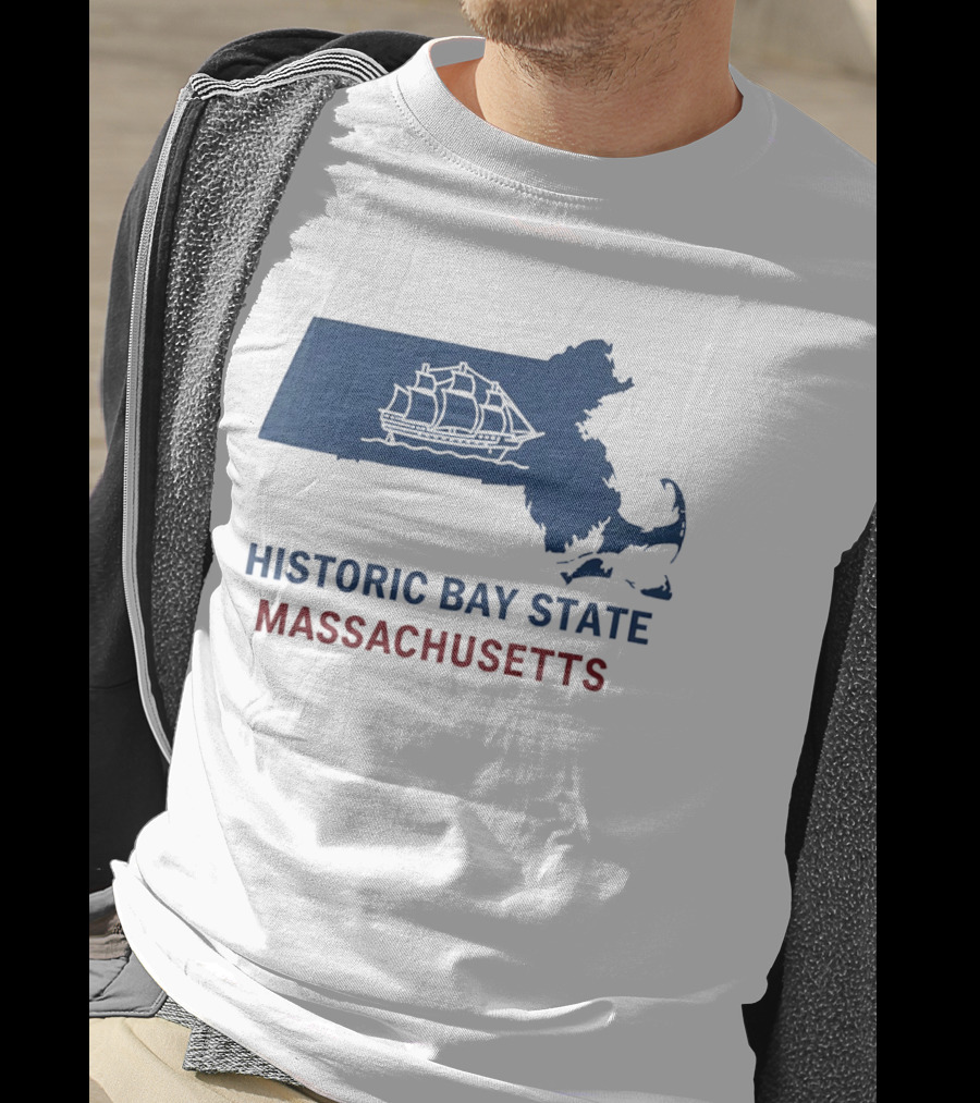 Historic Bay State Massachusetts Map With Sailing Ship T-Shirt