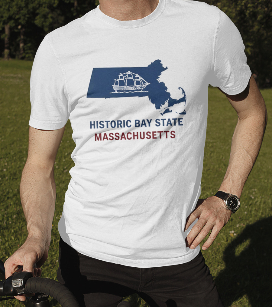 Historic Bay State Massachusetts Map With Sailing Ship T-Shirt