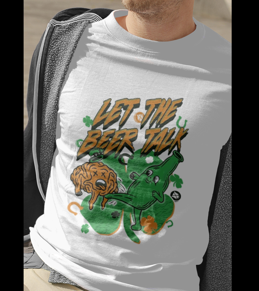 Let The Beer Talk St. Patrick's Day Brain Shamrock Bottle T-Shirt
