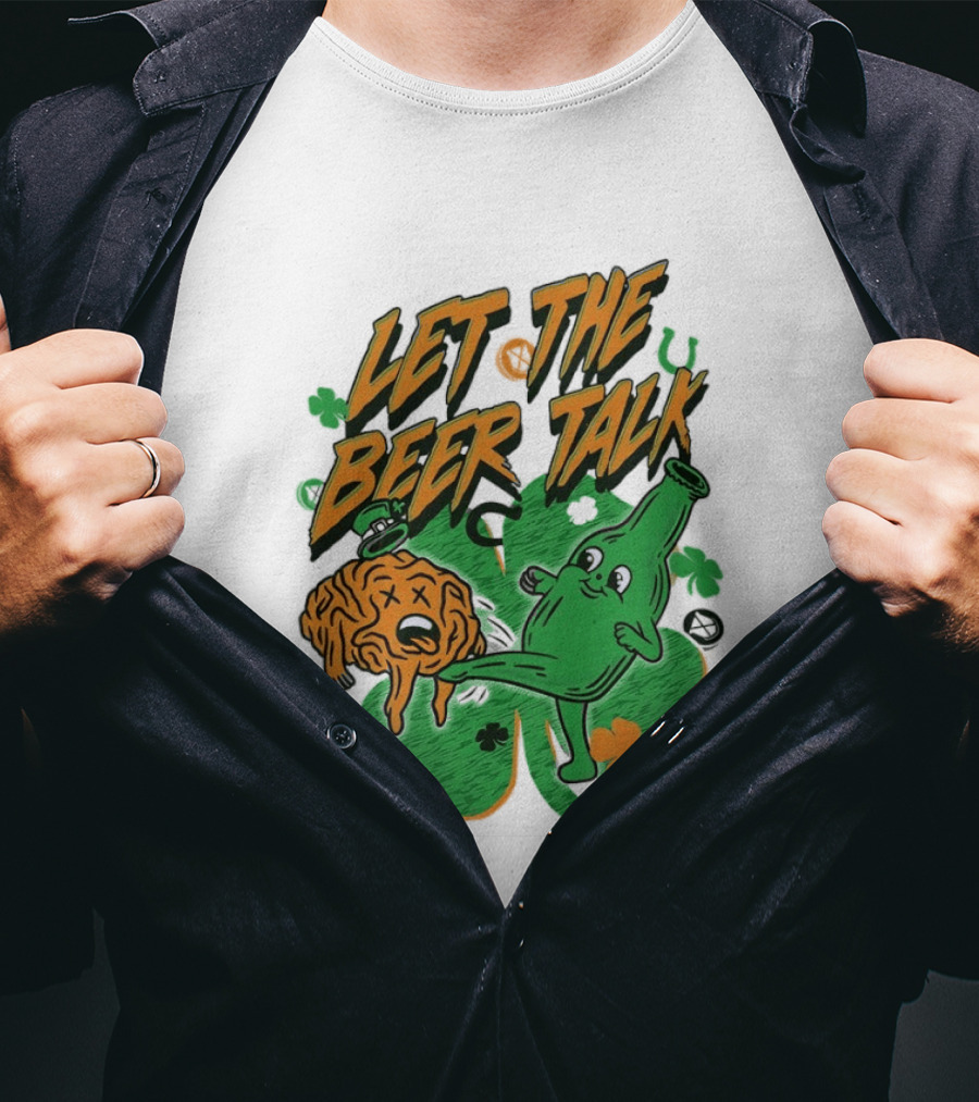 Let The Beer Talk St. Patrick's Day Brain Shamrock Bottle T-Shirt