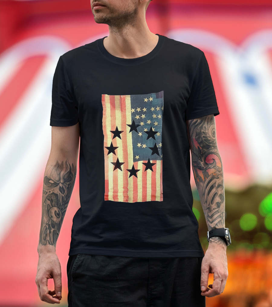 American Flag Black Stars Vintage Style Patriotic T-Shirt