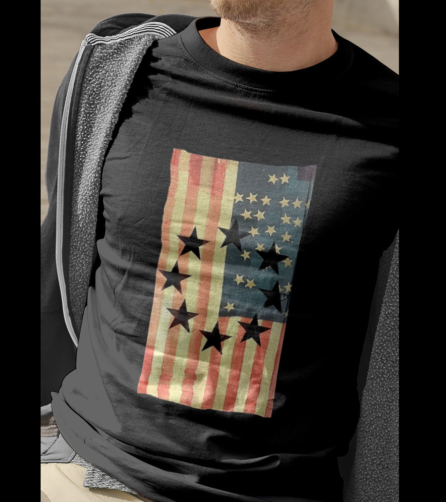 American Flag Black Stars Vintage Style Patriotic T-Shirt