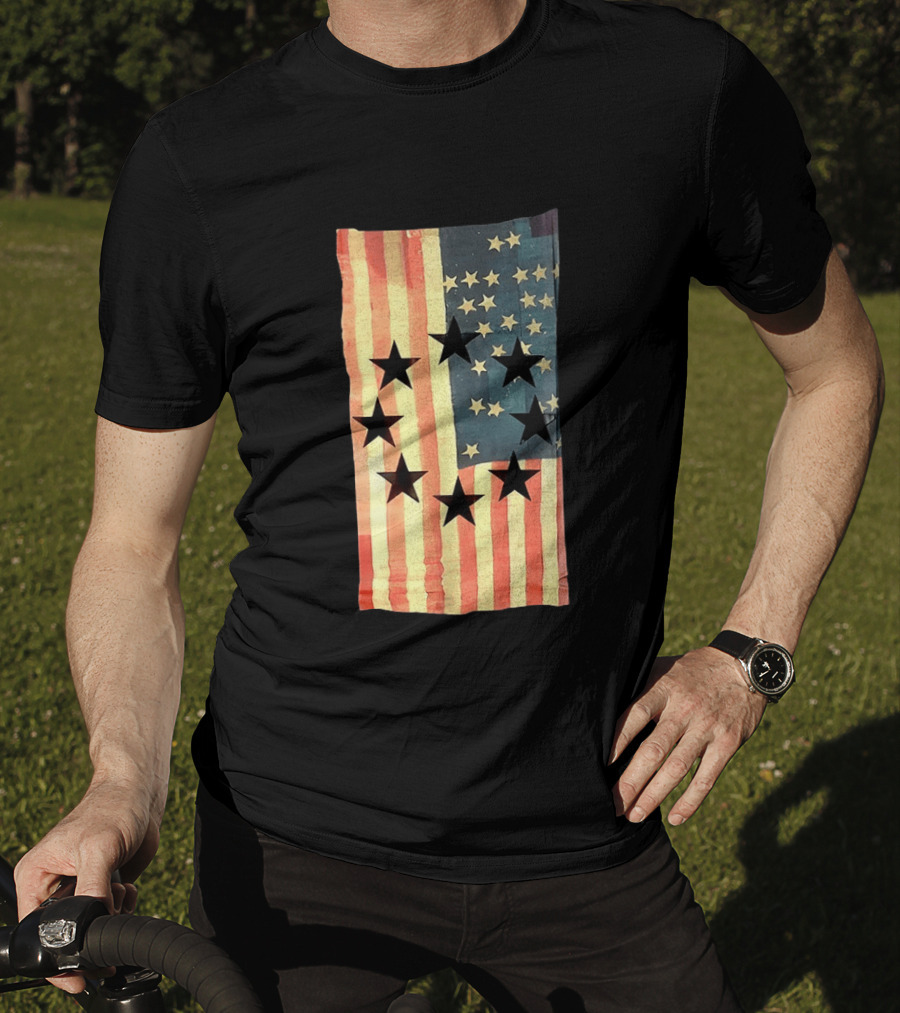 American Flag Black Stars Vintage Style Patriotic T-Shirt