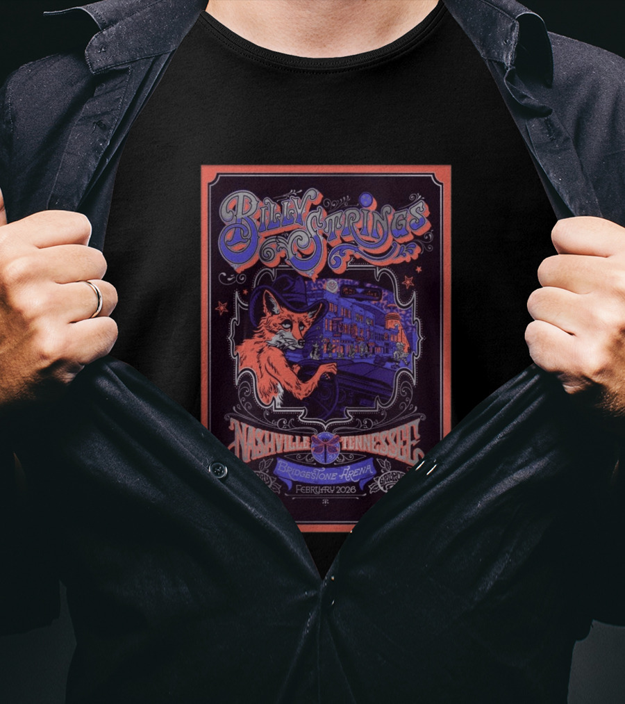 Billy Strings Nashville Tennessee Bridgestone Arena February 2026 Fox T-Shirt