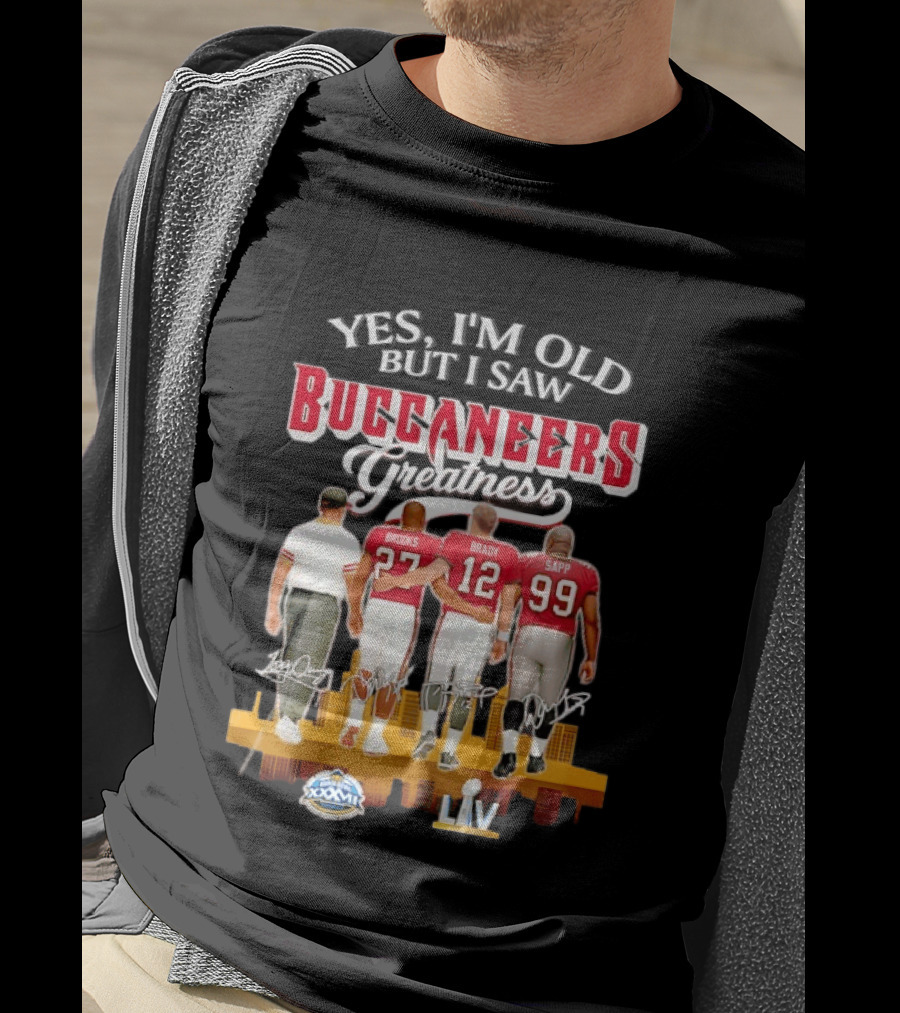 Tampa Bay Buccaneers Greatness Brooks Brady Sapp Super Bowl XXXVII LIV Champions T-Shirt